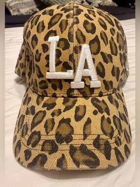 Kids Leopard Print LA Baseball Cap - Tan/Black